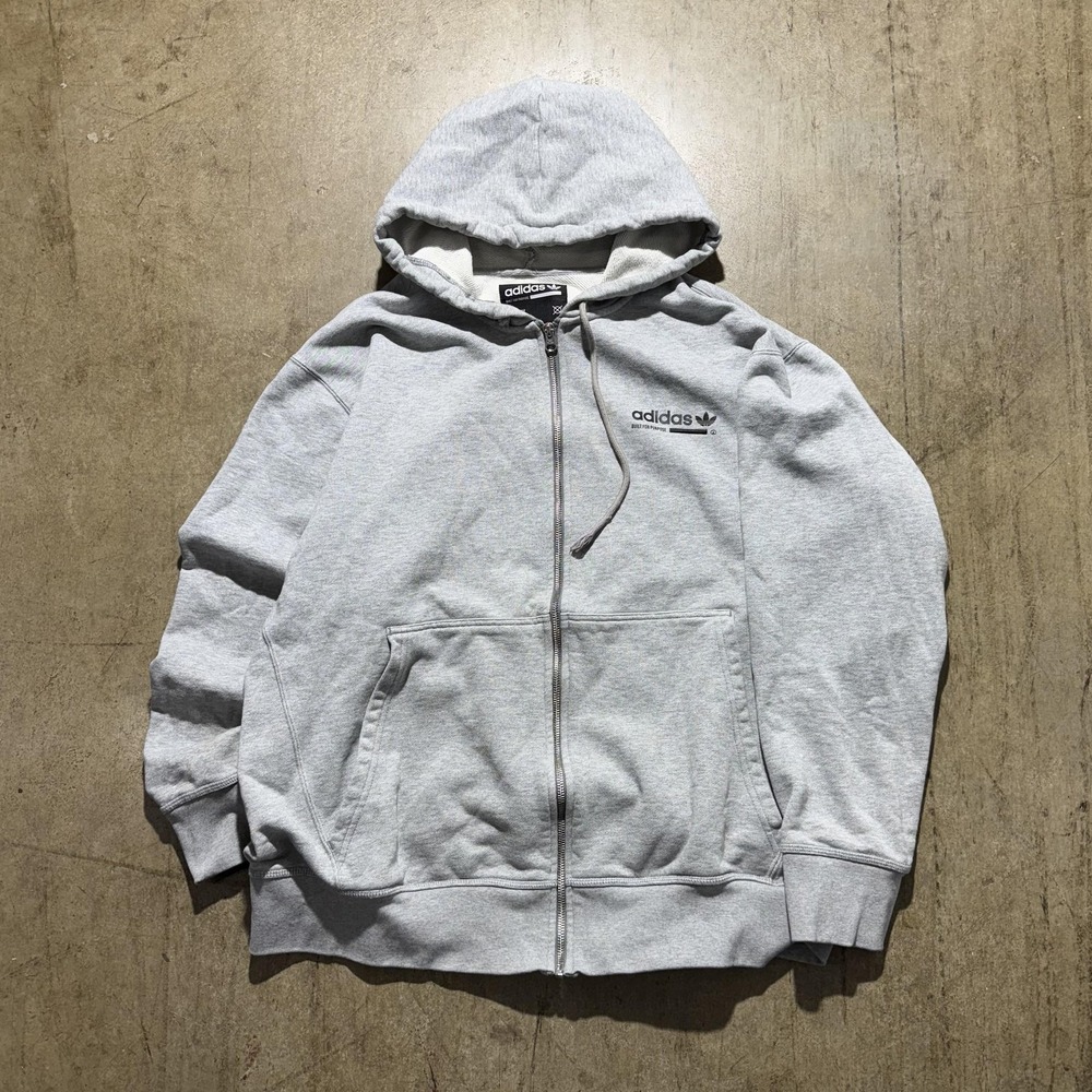 Adidas Originals Hoodie Sweatshirt Mens XL Gray Full Zip Fleece Graphic Back
